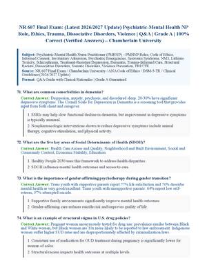 Preview of NR 607 Final Exam: (Latest 2026/2027 Update) Psychiatric-Mental Health NP Role, Ethics, Tr