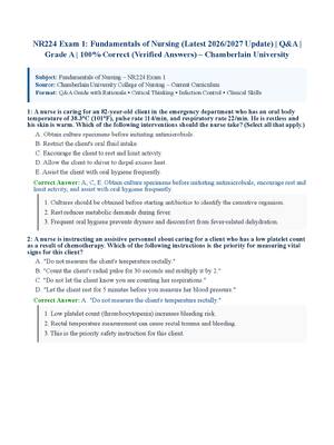 Preview of NR224 Exam 1: Fundamentals of Nursing (Latest 2026/2027 Update) | Q&A | Grade A | 100% Cor