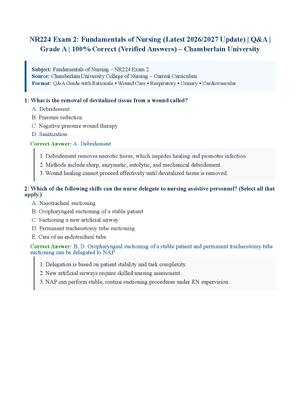 Preview of NR224 Exam 2: Fundamentals of Nursing (Latest 2026/2027 Update) | Q&A | Grade A | 100% Cor