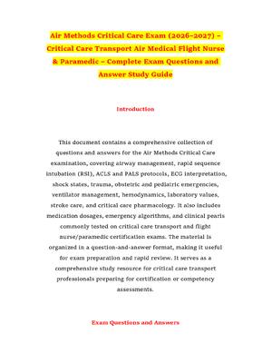 Preview of Air Methods Critical Care Exam (2026–2027) – Critical Care Transport Air Medical Flight Nu