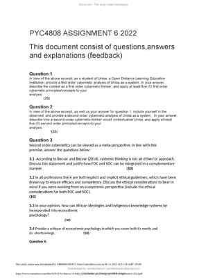 Preview of PYC 4808 ecosystemic psychology ASSIGNMENT 6 questions,answers and explanations