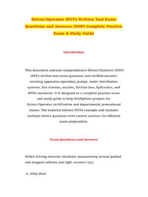 Preview of Driver/Operator IFSTA Written Test Exam Questions and Answers (DOP) Complete Practice Exam