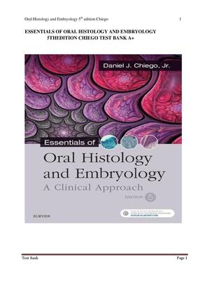 Preview of ESSENTIALS OF ORAL HISTOLOGY AND EMBRYOLOGY 5TH EDITION CHIEGO TEST BANK A+