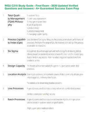 Preview of WGU C215 Study Guide - Final Exam - 2026 Updated Verified Questions and Answers - A+ Guaranteed Success Exam Prep