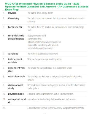 Preview of WGU C165 Integrated Physical Sciences Study Guide - 2026 Updated Verified Questions and Answers - A+ Guaranteed Success Exam Prep