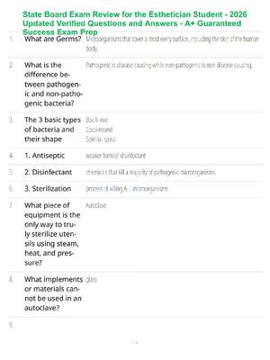 Preview of State Board Exam Review for the Esthetician Student - 2026 Updated Verified Questions and Answers - A+ Guaranteed Success Exam Prep