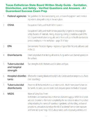 Preview of Texas Esthetician State Board Written Study Guide - Sanitation, Disinfection, and Safety -
