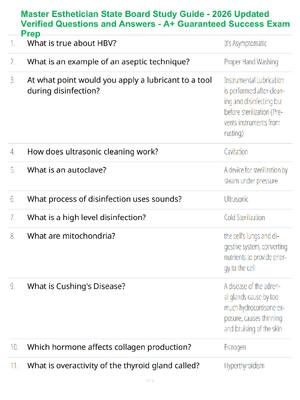 Preview of Master Esthetician State Board Study Guide - 2026 Updated Verified Questions and Answers -