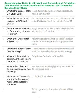 Preview of Comprehensive Guide to UK Health and Care Actuarial Principles - 2026 Updated Verified Que