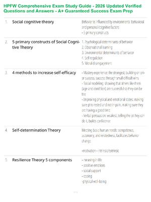 Preview of HPFW Comprehensive Exam Study Guide - 2026 Updated Verified Questions and Answers - A+ Gua