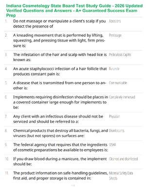 Preview of Indiana Cosmetology State Board Test Study Guide - 2026 Updated Verified Questions and Ans