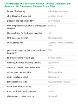 Preview of Cosmetology NOCTI Written Review - Verified Questions and Answers - A+ Guaranteed Success