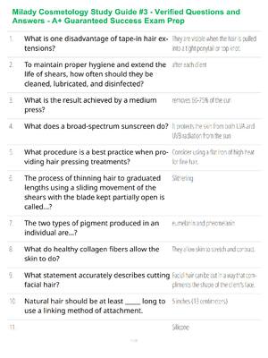 Preview of Milady Cosmetology Study Guide #3 - Verified Questions and Answers - A+ Guaranteed Success