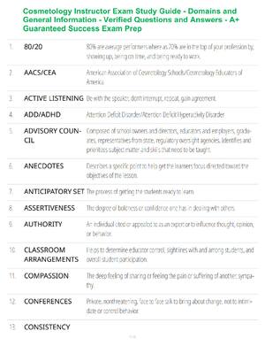 Preview of Cosmetology Instructor Exam Study Guide - Domains and General Information - Verified Quest
