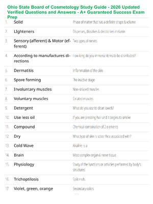 Preview of Ohio State Board of Cosmetology Study Guide - 2026 Updated Verified Questions and Answers