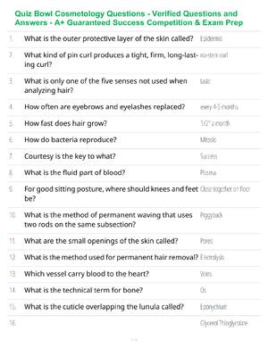 Preview of Quiz Bowl Cosmetology Questions - Verified Questions and Answers - A+ Guaranteed Success C