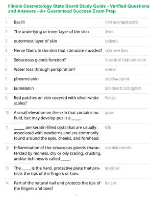 Preview of Illinois Cosmetology State Board Study Guide - Verified Questions and Answers - A+ Guarant