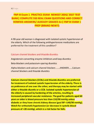 Preview image for FNP III Exam 1  PRACTICE EXAM  NEWEST 2026/ 2027 TEST  BANK| COMPLETE 550 REAL EXAM QUESTIONS AND CORRECT  VERIFIED ANSWERS/ ALREADY GRADED A+| FNP III EXAM 1  PREP (BRAND NEW!!)
