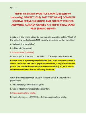 Preview of FNP III Final Exam PRACTICE EXAM (Georgetown  University) NEWEST 2026/ 2027 TEST BANK| COM