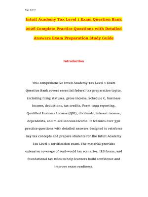 Preview of Intuit Academy Tax Level 1 Exam Question Bank 2026 Complete Practice Questions with Detail