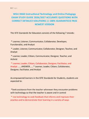 Preview of WGU D660 Instructional Technology and Online Pedagogy  EXAM STUDY GUIDE 2026/2027 ACCURATE