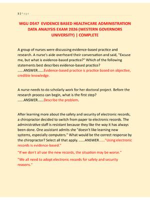 Preview image for WGU D547  EVIDENCE BASED HEALTHCARE ADMINISTRATION  DATA ANALYSIS EXAM 2026 (WESTERN GOVERNORS  UNIVERSITY) | COMPLETE
