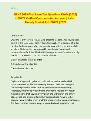 Preview image for NRNP 6665 Final Exam Test Questions EXAM (2026)  UPDATE Verified Questions And Answers | Latest  Already Graded A+ UPDATE |2026