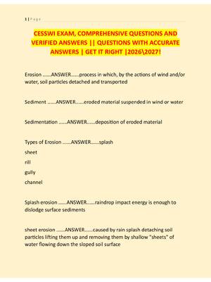 Preview of CESSWI EXAM, COMPREHENSIVE QUESTIONS AND  VERIFIED ANSWERS || QUESTIONS WITH ACCURATE  ANS