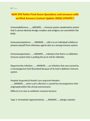 Preview image for NUR 376 Patho Final Exam Questions and answers with  verified Answers (Latest Update 2026) UPDATE!!