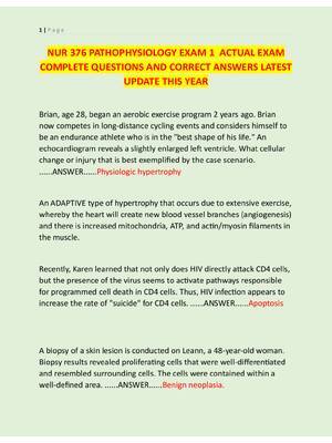 Preview image for NUR 376 PATHOPHYSIOLOGY EXAM 1  ACTUAL EXAM  COMPLETE QUESTIONS AND CORRECT ANSWERS LATEST  UPDATE THIS YEAR