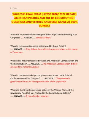 Preview image for WGU C963 FINAL EXAM (LATEST 2026/ 2027 UPDATE)  AMERICAN POLITICS AND THE US CONSTITUTION|  QUESTIONS AND VERIFIED ANSWERS| GRADE A| 100%  CORRECT