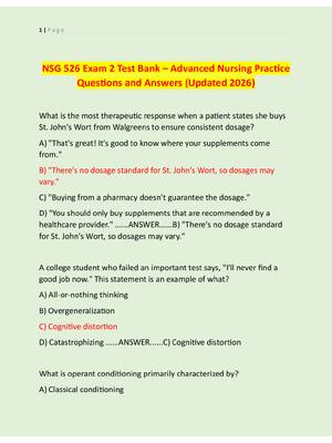 Preview image for NSG 526 Exam 2 Test Bank – Advanced Nursing Practice  Questions and Answers (Updated 2026)