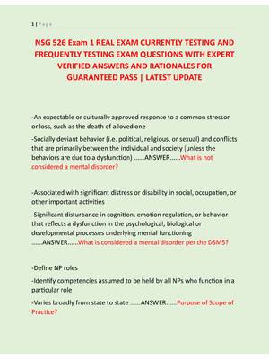 Preview image for NSG 526 Exam 1 REAL EXAM CURRENTLY TESTING AND  FREQUENTLY TESTING EXAM QUESTIONS WITH EXPERT  VERIFIED ANSWERS AND RATIONALES FOR  GUARANTEED PASS | LATEST UPDATE