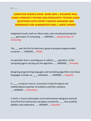 Preview image for COMPUTER SCIENCE EXAM  BANK 2026 | ACCURATE REAL  EXAM CURRENTLY TESTING AND FREQUENTLY TESTING EXAM  QUESTIONS WITH EXPERT VERIFIED ANSWERS AND  RATIONALES FOR GUARANTEED PASS | LATEST UPDATE