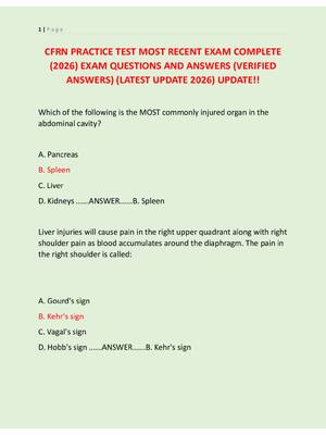 Preview image for CFRN PRACTICE TEST MOST RECENT EXAM COMPLETE  (2026) EXAM QUESTIONS AND ANSWERS (VERIFIED  ANSWERS) (LATEST UPDATE 2026) UPDATE!!