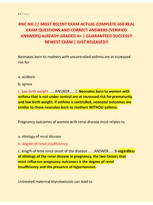 Preview image for RNC NIC || MOST RECENT EXAM ACTUAL COMPLETE 650 REAL  EXAM QUESTIONS AND CORRECT ANSWERS (VERIFIED  ANSWERS) ALREADY GRADED A+ | GUARANTEED SUCCESS!!  NEWEST EXAM | JUST RELEASED!!