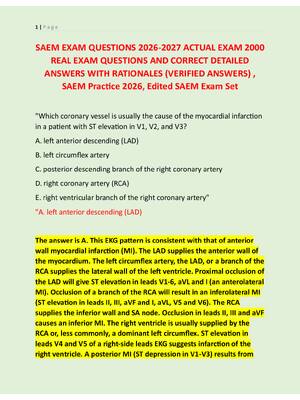 Preview image for SAEM EXAM QUESTIONS 2026-2027 ACTUAL EXAM 2000  REAL EXAM QUESTIONS AND CORRECT DETAILED  ANSWERS WITH RATIONALES (VERIFIED ANSWERS) ,  SAEM Practice 2026, Edited SAEM Exam Set