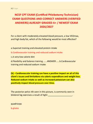 Preview image for NCSF CPT EXAM (Certified Phlebotomy Technician)  EXAM QUESTIONS AND CORRECT ANSWERS (VERIFIED  ANSWERS) ALREADY GRADED A+ / NEWEST EXAM  2026/2027