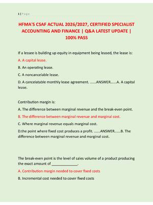 Preview image for HFMA'S CSAF ACTUAL 2026/2027, CERTIFIED SPECIALIST  ACCOUNTING AND FINANCE | Q&A LATEST UPDATE |  100% PASS