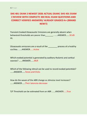 Preview image for SHS 401 EXAM 2 NEWEST 2026 ACTUAL EXAM| SHS 401 EXAM  2 REVIEW WITH COMPLETE 300 REAL EXAM QUESTIONS AND  CORRECT VERIFIED ANSWERS/ ALREADY GRADED A+ (BRAND  NEW!!)