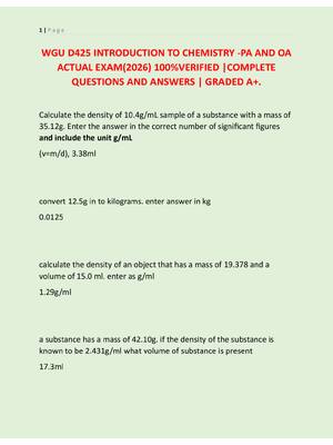 Preview image for WGU D425 INTRODUCTION TO CHEMISTRY -PA AND OA  ACTUAL EXAM(2026) 100%VERIFIED |COMPLETE  QUESTIONS AND ANSWERS | GRADED A+.