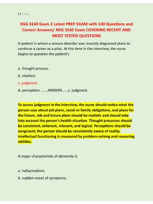 Preview image for NSG 3160 Exam 2 Latest PREP EXAM with 530 Questions and  Correct Answers/ NSG 3160 Exam COVERING RECENT AND  MOST TESTED QUESTIONS