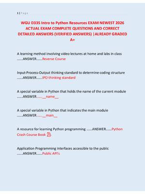 Preview of WGU D335 Intro to Python Resources EXAM NEWEST 2026  ACTUAL EXAM COMPLETE QUESTIONS AND CO