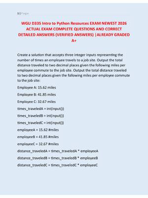 Preview of WGU D335 Intro to Python Resources EXAM NEWEST 2026  ACTUAL EXAM COMPLETE QUESTIONS AND CO