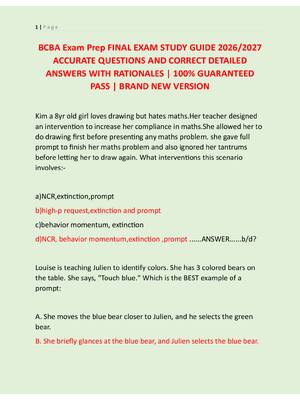 Preview of BCBA Exam Prep FINAL EXAM STUDY GUIDE 2026/2027  ACCURATE QUESTIONS AND CORRECT DETAILED