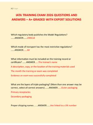 Preview image for IATA TRAINING EXAM 2026 QUESTIONS AND  ANSWERS – A+ GRADED WITH EXPERT SOLUTIONS