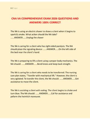 Preview of CNA VA COMPREHENSIVE EXAM 2026 QUESTIONS AND  ANSWERS 100% CORRECT