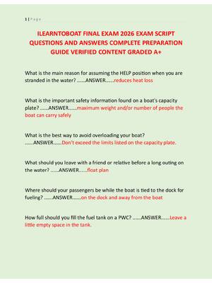 Preview of ILEARNTOBOAT FINAL EXAM 2026 EXAM SCRIPT  QUESTIONS AND ANSWERS COMPLETE PREPARATION  GUID