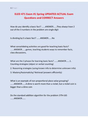 Preview of ELED 471 Exam #1 Spring UPDATED ACTUAL Exam  Questions and CORRECT Answers