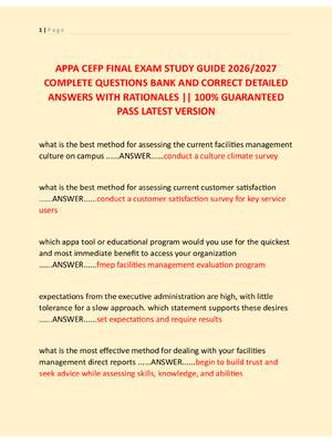 Preview of APPA CEFP FINAL EXAM STUDY GUIDE 2026/2027  COMPLETE QUESTIONS BANK AND CORRECT DETAILED